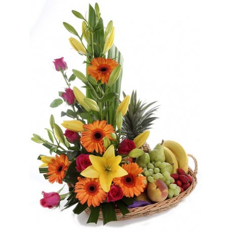 Basket Of Fresh Fruits N Flower