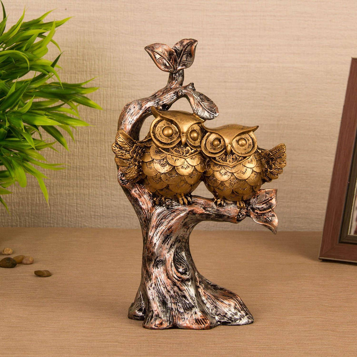 Handcrafted Owl Couple on Tree Showpiece Bird Statue for Home Décor Living Room Bedroom Table Top Antique Garden Decoration Items (26 X 17 cm)