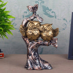 Handcrafted Owl Couple on Tree Showpiece Bird Statue for Home Décor Living Room Bedroom Table Top Antique Garden Decoration Items (26 X 17 cm)