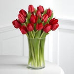 10 Red Tulips In Glass Vase