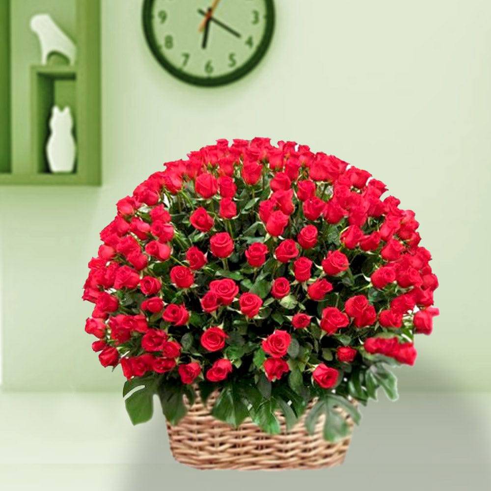 100 Red Colour Roses Basket
