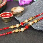 2 Golden and Red Beaded Designer Pearl Rakhis