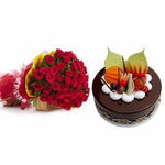 20 Red Roses And Chocolate Cake Combo