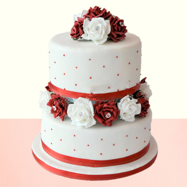 Vanilla Flavour With White Red Rose Theme Cake