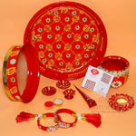 Ace Karwa Chauth Traditional and Decorative Pooja Thali Set | Stainless Steel Thali Set | Lota, Kalash, Diya, and Bowls | Trafitional Poooja Thalis | Channi Lota Included (Pattern 9)