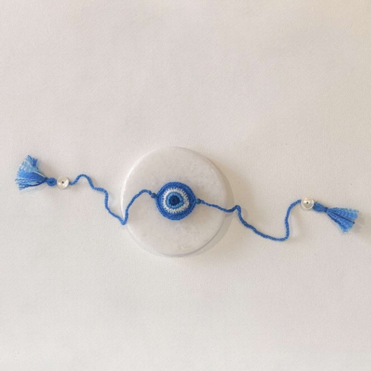 Handmade Crochet Evil Eye Kids Rakhi With Roli Chawal