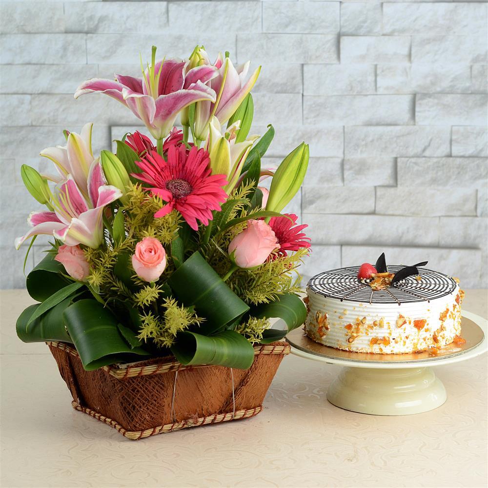 Mix Flower N Cake Gift