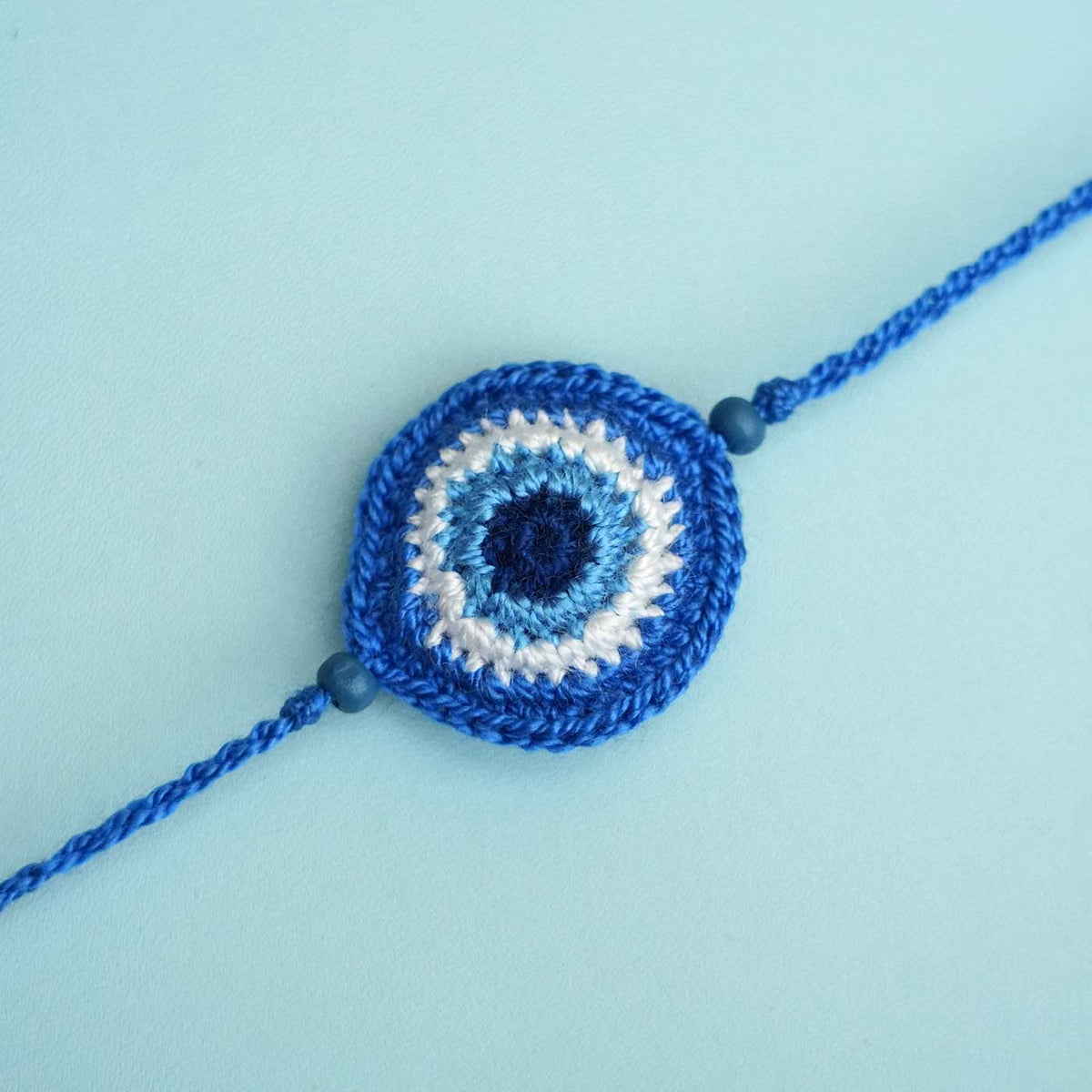 Handmade Crochet Evil Eye Kids Rakhi With Roli Chawal