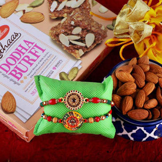 Unique Rakhi, Almonds And Dodha Burfi Combo