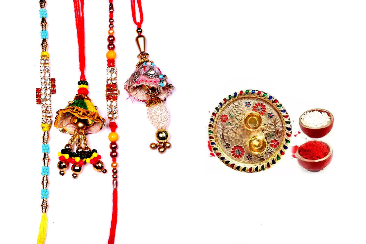 Beaded Bhaiya Bhabhi Stone Rakhi Set