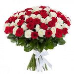 Red And White Treat - Bouquet Of White And Red Roses