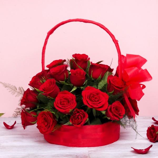 Red Carnival Basket - Red Roses Bouquet For Birthday