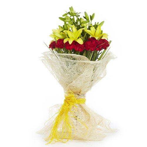 Yellow Lilies And Red Carnations